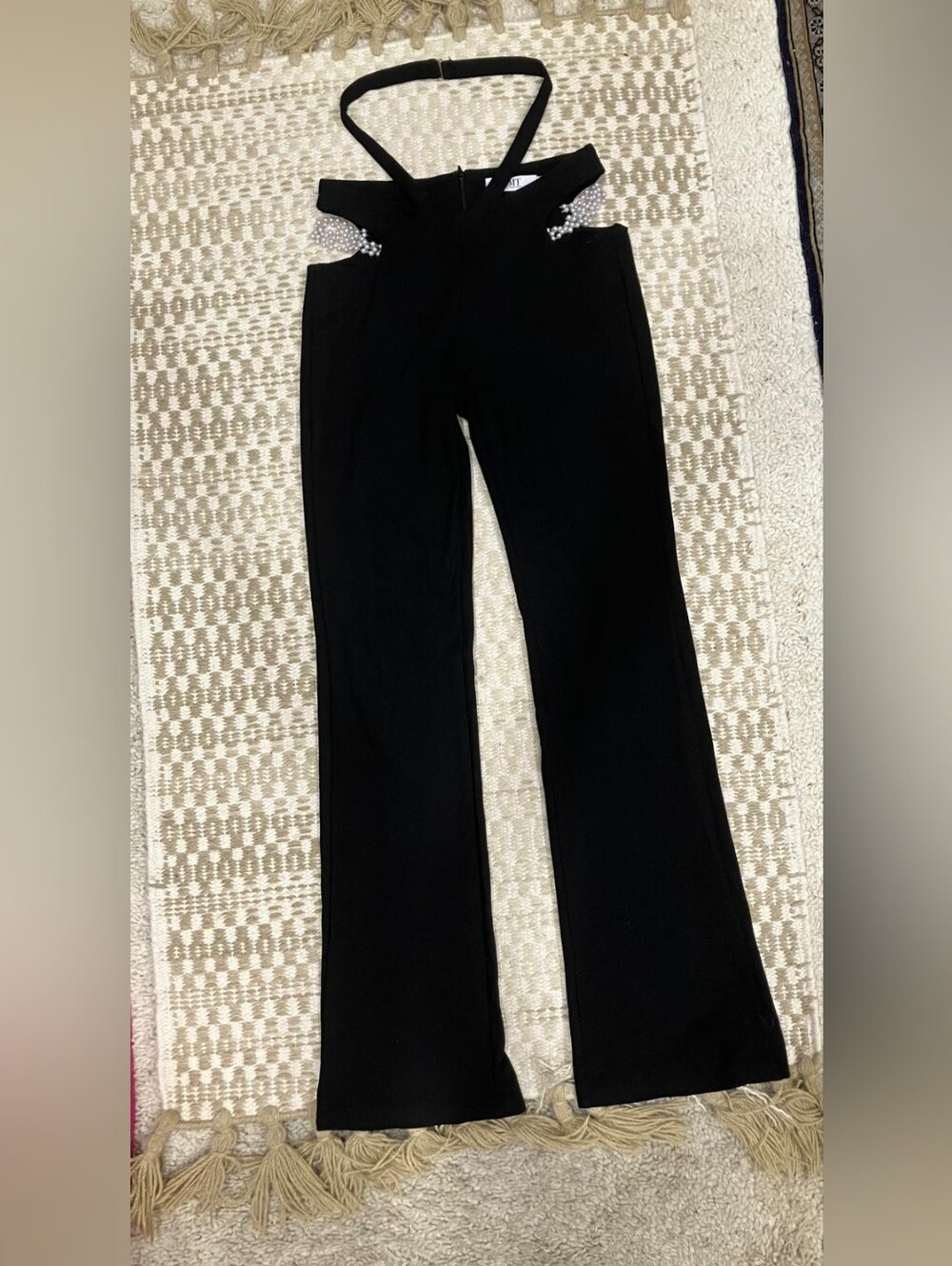 Black Pants Women's. Side Open With Pearl Details